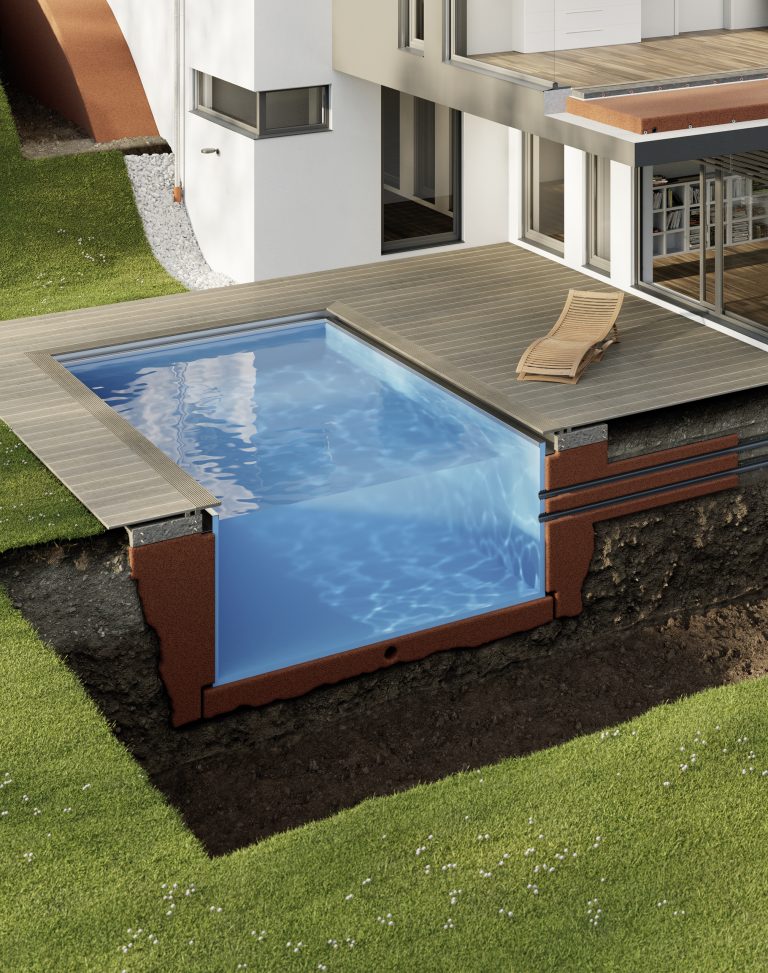 Thermotec® Visualisierung eines Zubaus mit Pool und Dämmung.